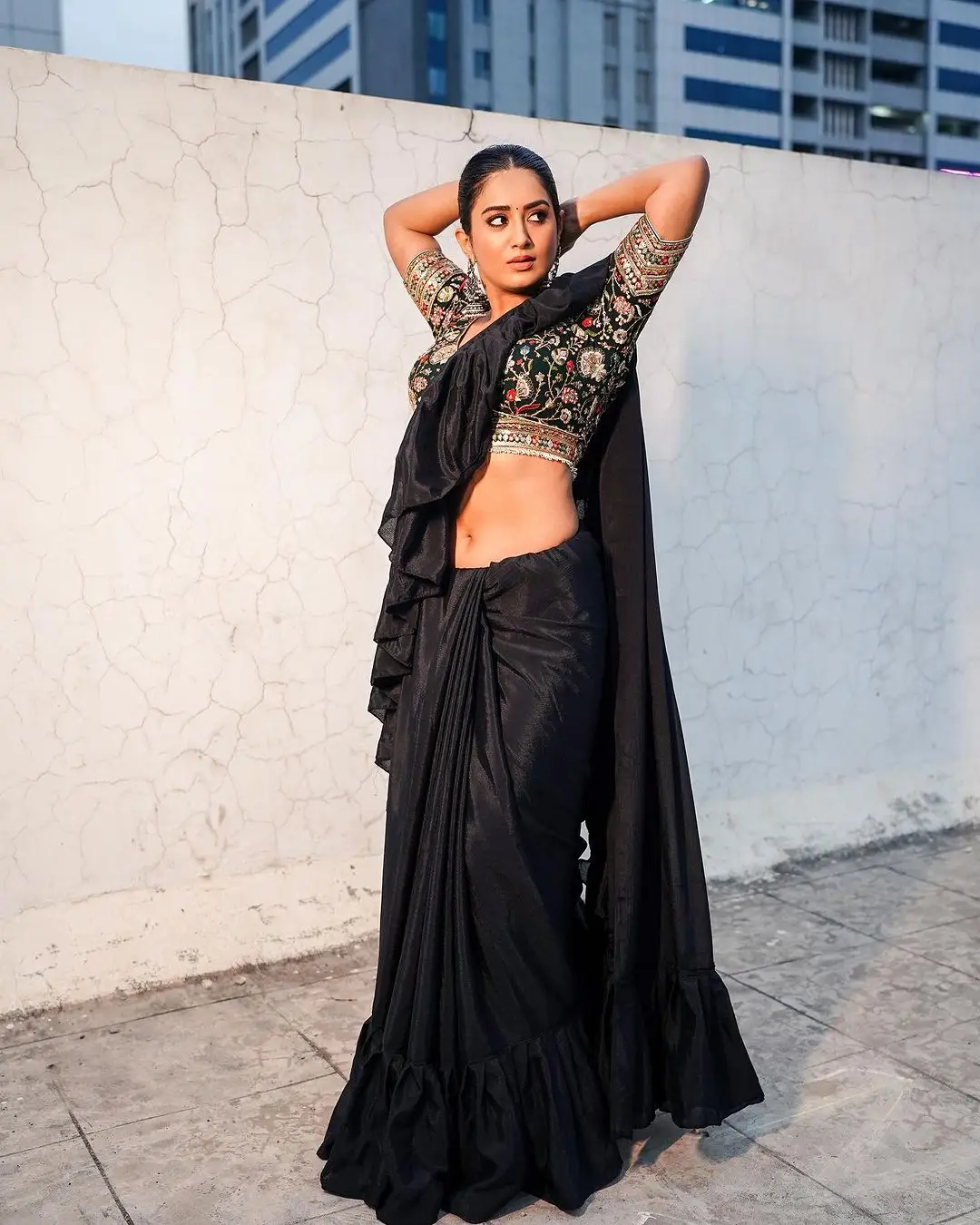 Rashi Singh in South Indian Traditional Black Half Saree Blouse